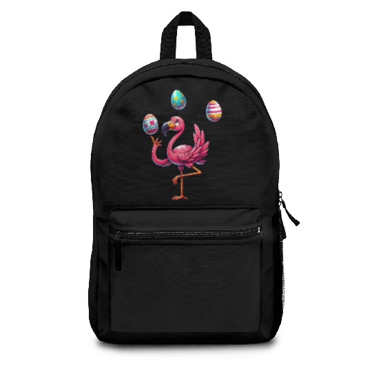 Flamingo Juggler with Colorful Easter Eggs Backpacks