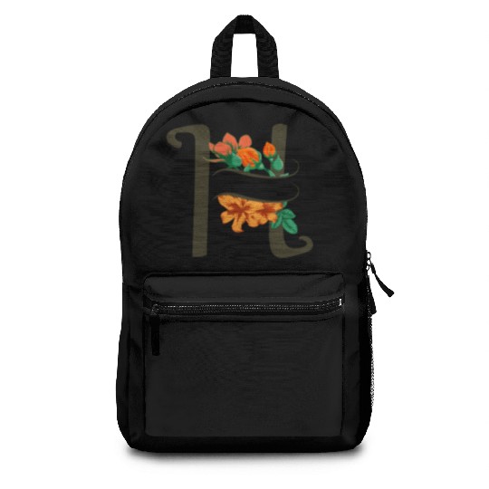 Capital letter H monogram with roses and lily Backpacks