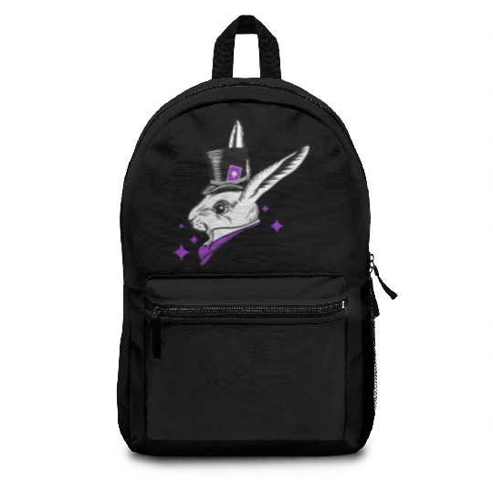 white rabbit head with top hat Backpacks
