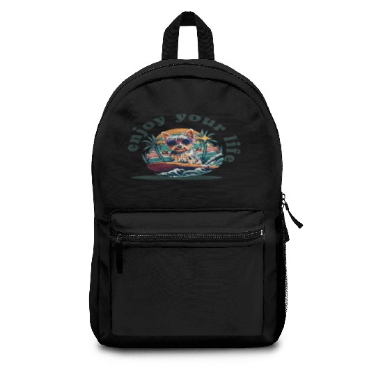Enjoy Your Life: Yorkie Dog Surfing Premium Cotton Backpacks