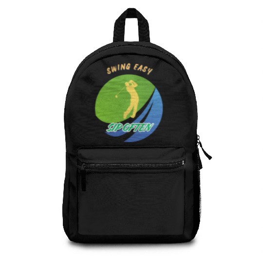 Swing Easy, Sip Often. Funny golf beer Backpacks