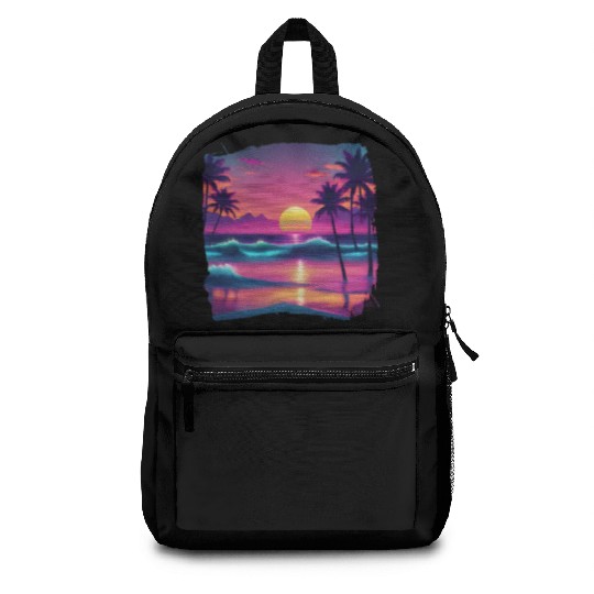 80s AI Airbrushed Beach Scene -Kids Backpacks