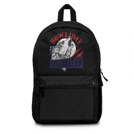 Wolf 4th of July American Flag Howling Wolves Backpacks