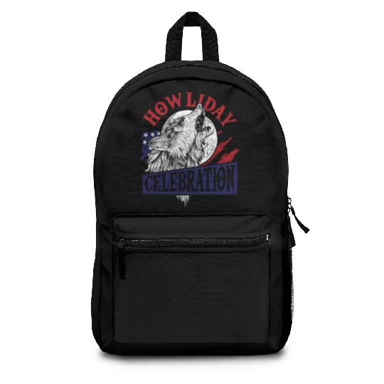 Wolf 4th of July American Flag Howling Wolves Backpacks