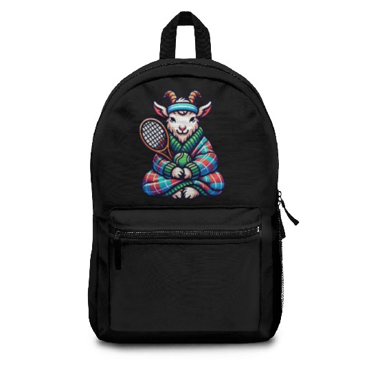 Goat Tennis Player On Court Racket Match Design Backpacks