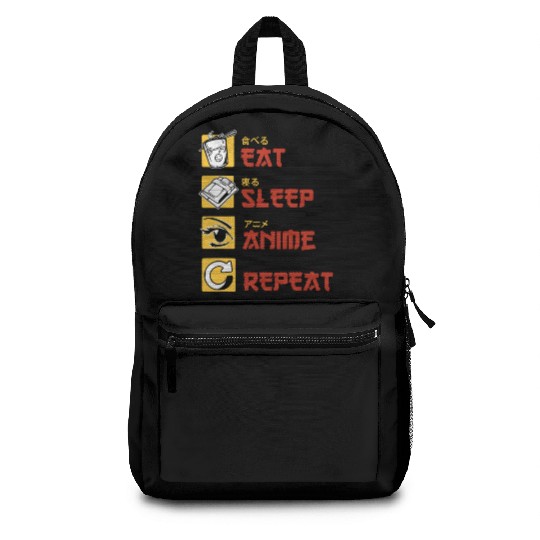 eat sleep anime repeat funny manga Backpacks