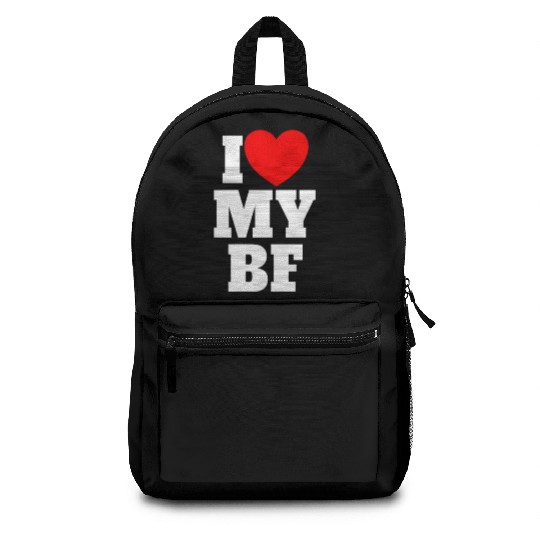 I Love My BF Red Heart Matching Couple Boyfriend Backpacks