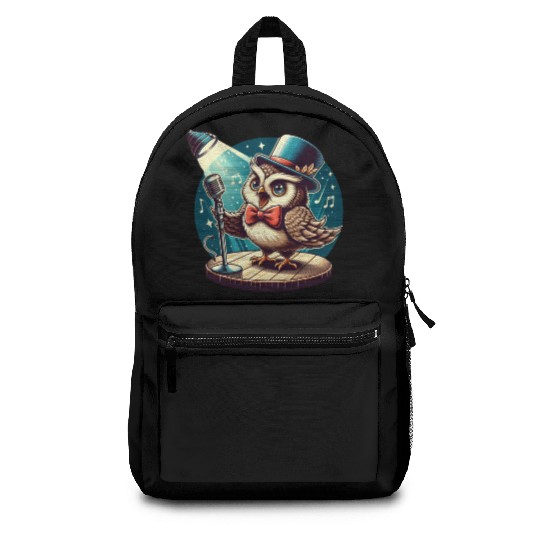 Cute Owl With A Hat Singing Karaoke Backpacks