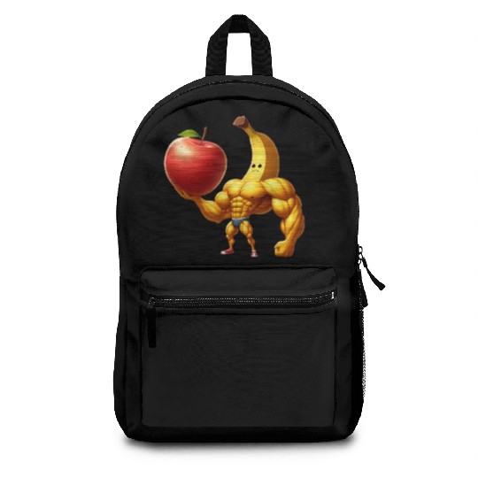 Muscular banana lifts huge apple Backpacks