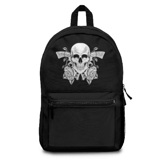 Skeleton Roses Guitar Guns Skull Roses Backpacks