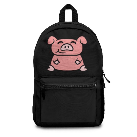 Little cute piggy sit pig piglet fat chubby animal Backpacks