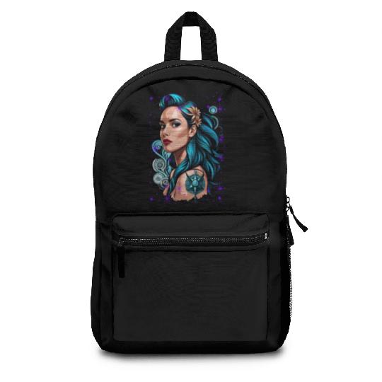 Woman with flowers in her hair Backpacks