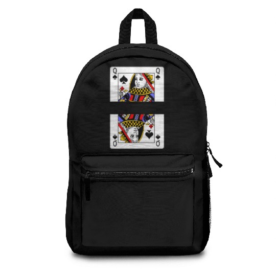 Playing card queen of spades with banner space Backpacks