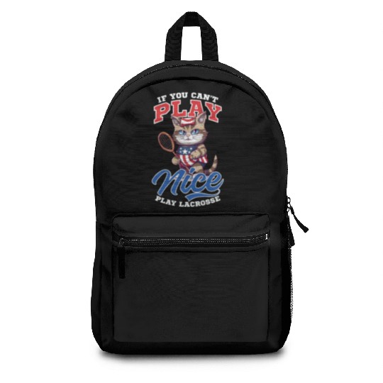 4th Of July Lacrosse Cat Play Lacrosse Backpacks