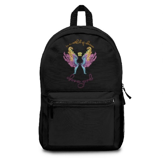 Neon angel wings with a crown Backpacks