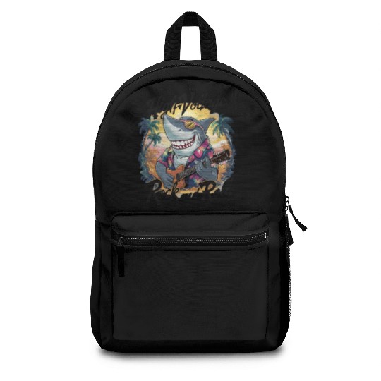 Funny shark with guitar summer beach holiday Backpacks