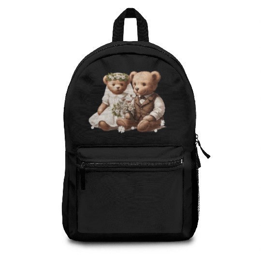 Vintage wedding: teddy bear bride and groom Backpacks