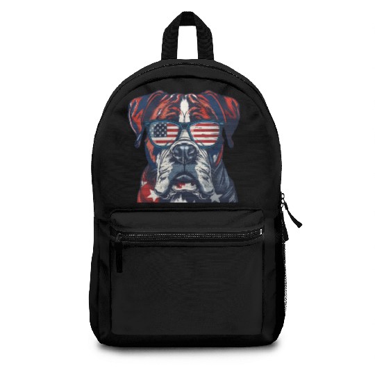 Boxer dog. American memorial day Backpacks