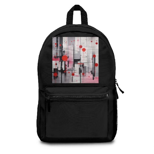 Red Black Light Pink and Gray Dots and Lines Backpacks