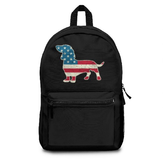 Dachshund Funny 4th of July US Flag Dog Lovers Backpacks