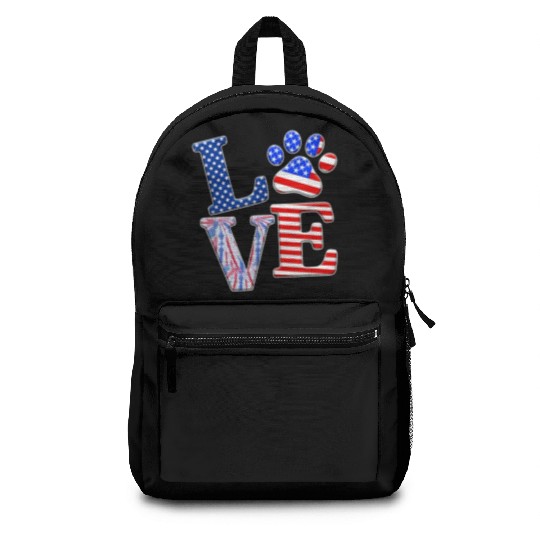 LOVE Dog Paw US Flag Tie Dye Dog Lover 4th Of July Backpacks