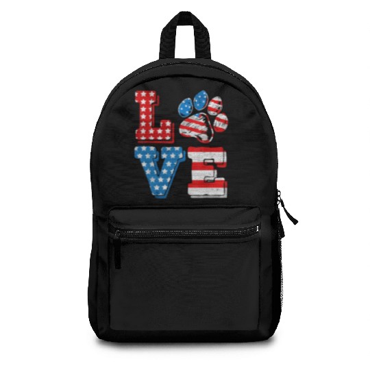 US Flag Patriotic Dog Cat Paw Print 4th Of July Backpacks
