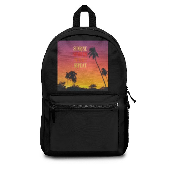 Sunrise Sunburn Sunset Repeat Beach Scene Backpacks