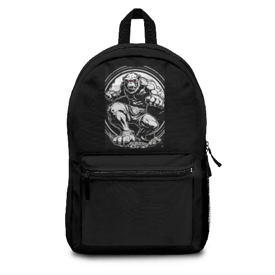 Zombie ape street fighter black and white circle l Backpacks