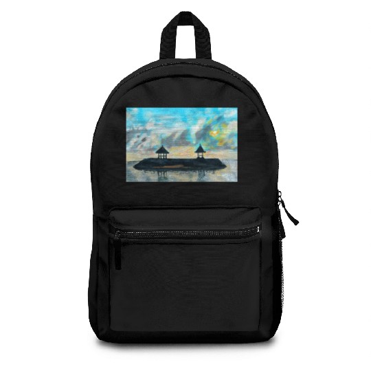 Peaceful sunset on beach scene with acrylic Backpacks