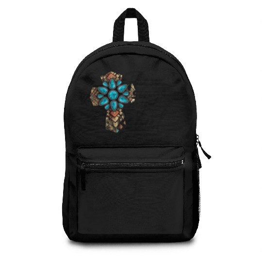 Turquoise Cross Western Aztec Art Backpacks
