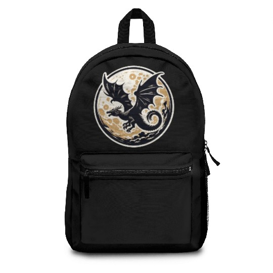 Mystical Dragon Silhouette Against Full Moon Backpacks