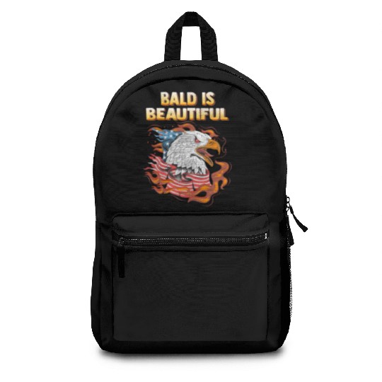 Bald Is Beautiful US Flag Eagle 4th Of July Funny Backpacks