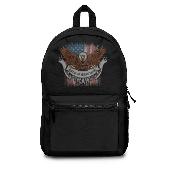 Bald Is Beautiful US Flag 4th Of July Funny Eagle Backpacks