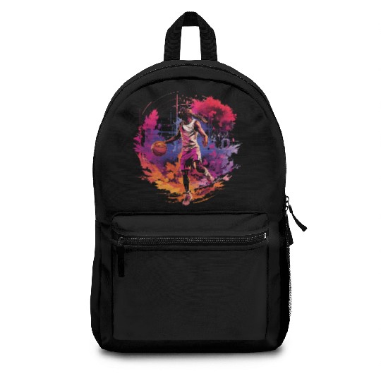 Basketball Player Surrounded by Sunset, Artwork Backpacks