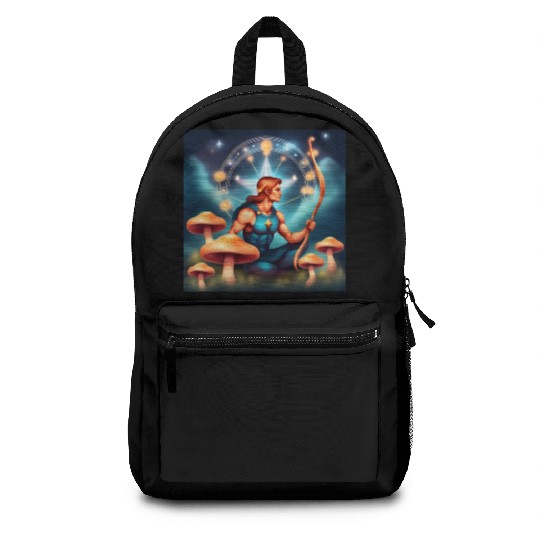 Sagittarius zodiac sign with mushrooms Backpacks