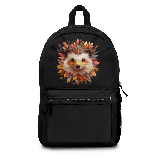 beautiful hedgehog, made from different leaves Backpacks
