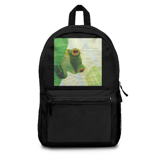 Cute Green Frog Peeping out From Behind Lily Pad Backpacks