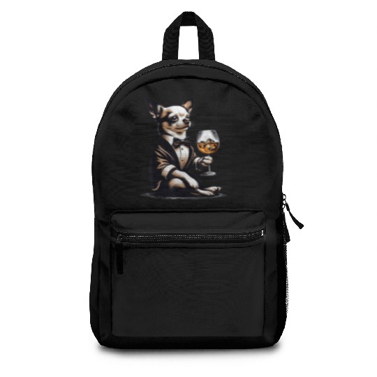 Chihuahua Dog Drinking Whiskey Puppy Backpacks