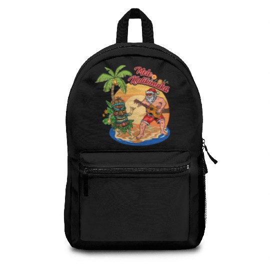 Mele Kalikimaka Funny Santa Playing Guitar Hawaii Backpacks