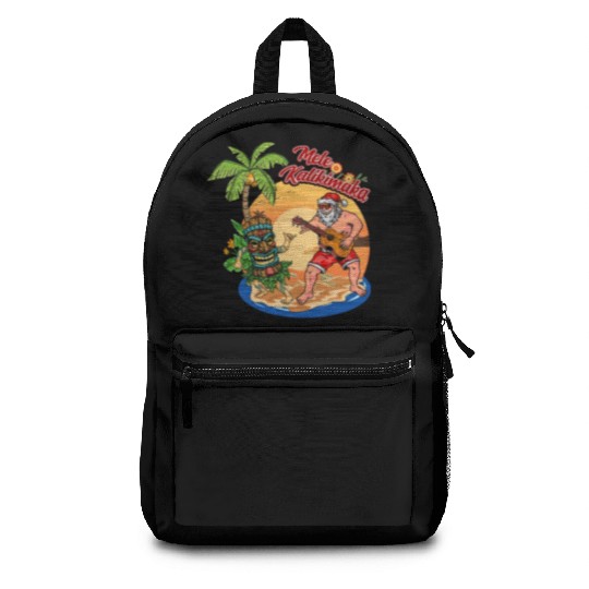 Mele Kalikimaka Funny Santa Playing Guitar Hawaii Backpacks