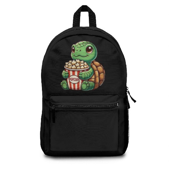 Cute turtle popcorn movies cinema fun Backpacks