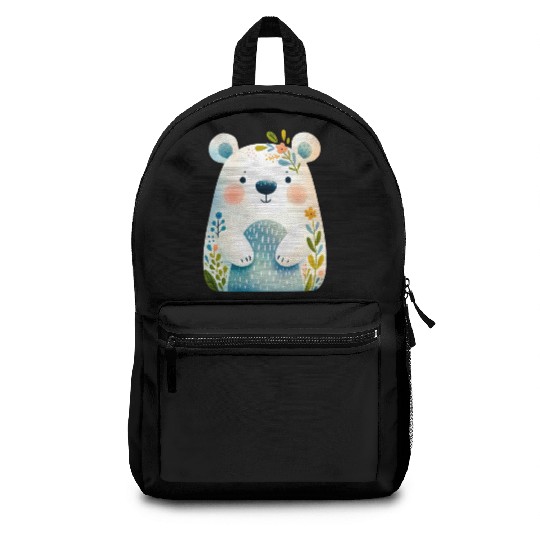White bear cub with flowers Backpacks