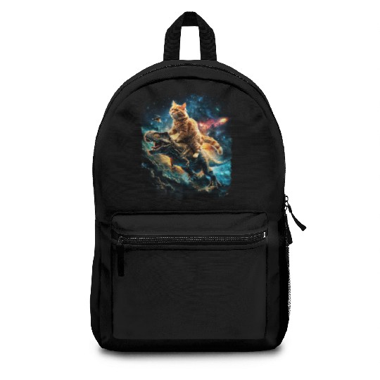 Cat Riding Dinosaur Rex Premium Backpacks
