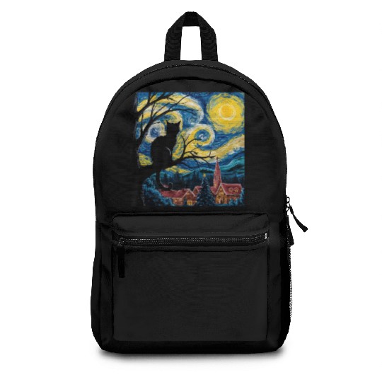 Starry Night Cat Art Premium Backpacks