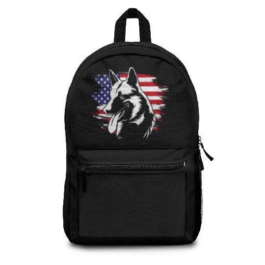 US Flag Dog Face 4th Of July Belgian Malinois Backpacks