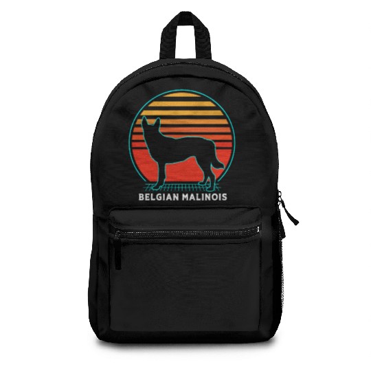 Retro 80s Dog Silhouette Belgian Malinois Backpacks