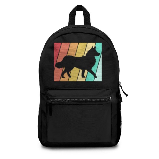Retro 80s Border Collie Dog Silhouette Backpacks