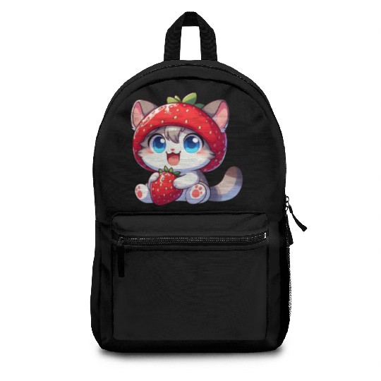 Cute Cat Strawberry Fruit Hat Quirky Backpacks