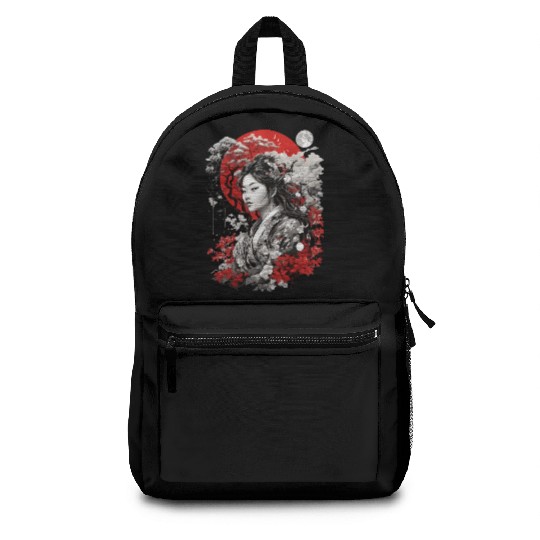 Red White Black Asian Design Backpacks