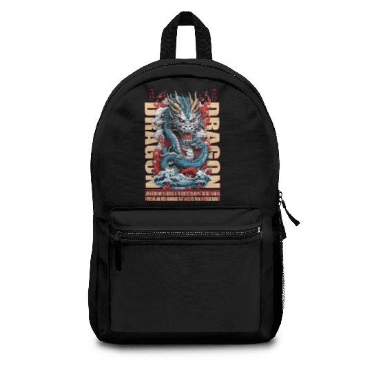 Japanese dragon on waves Backpacks